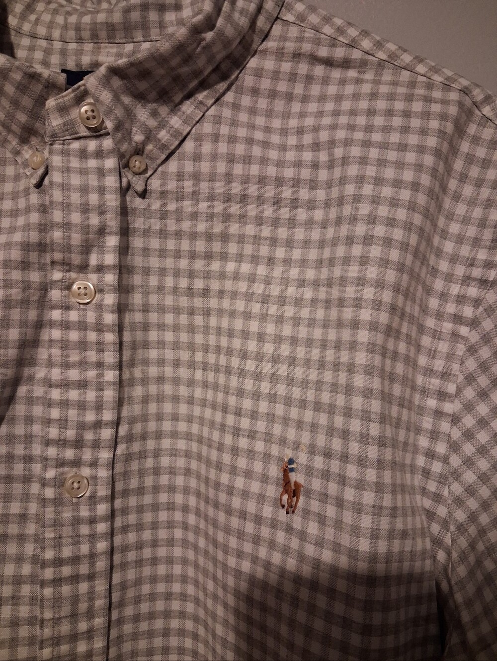 Polo Ralph Lauren Shirt Mens XL Grey Gingham Slim Fit Button Oxford Flesh Pony